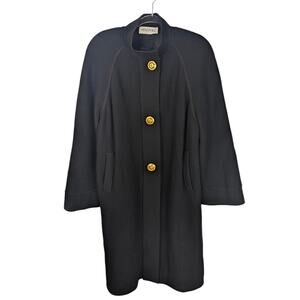 Vintage Stizzoli Long Line Black Ribbed Cardigan Coat Gold Tone Buttons Italy